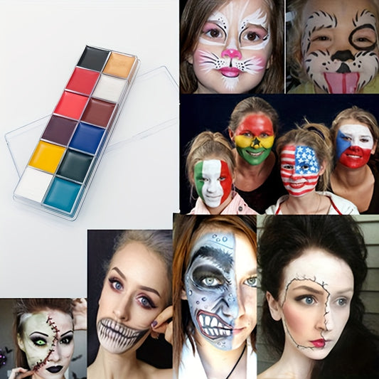 12 Colors Face Body Paint Palette with Brushes