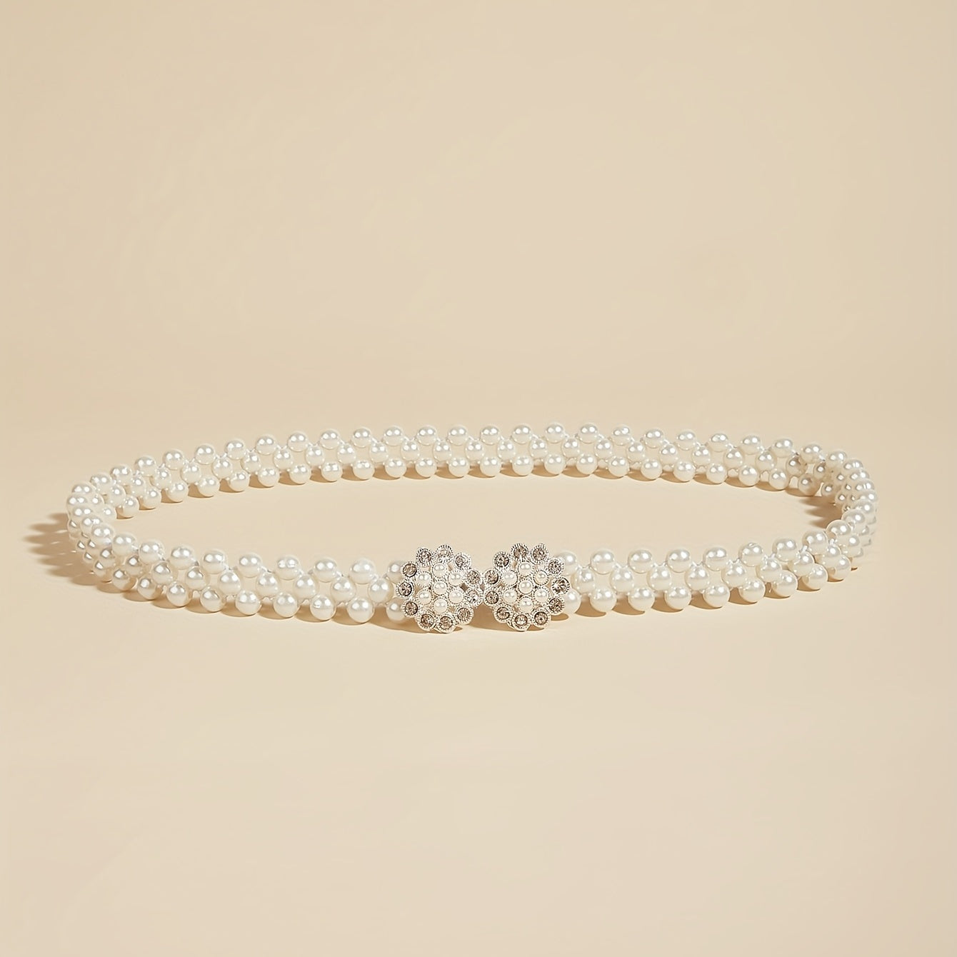 Faux Pearl Waist Chain Elastic Belt Snowflake Buckle Girdle