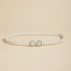 Faux Pearl Waist Chain Elastic Belt Snowflake Buckle Girdle