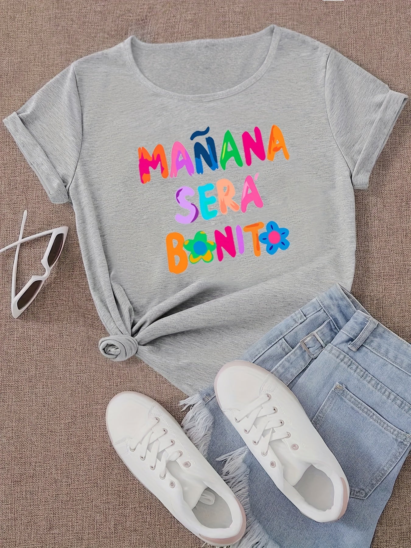Women's Casual Sporty Graphic Tee Colorful Letters Loose Fit