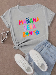 Women's Casual Sporty Graphic Tee Colorful Letters Loose Fit
