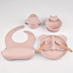 6 Piece Silicone Baby Feeding Set with Suction Plate Bowl Bib