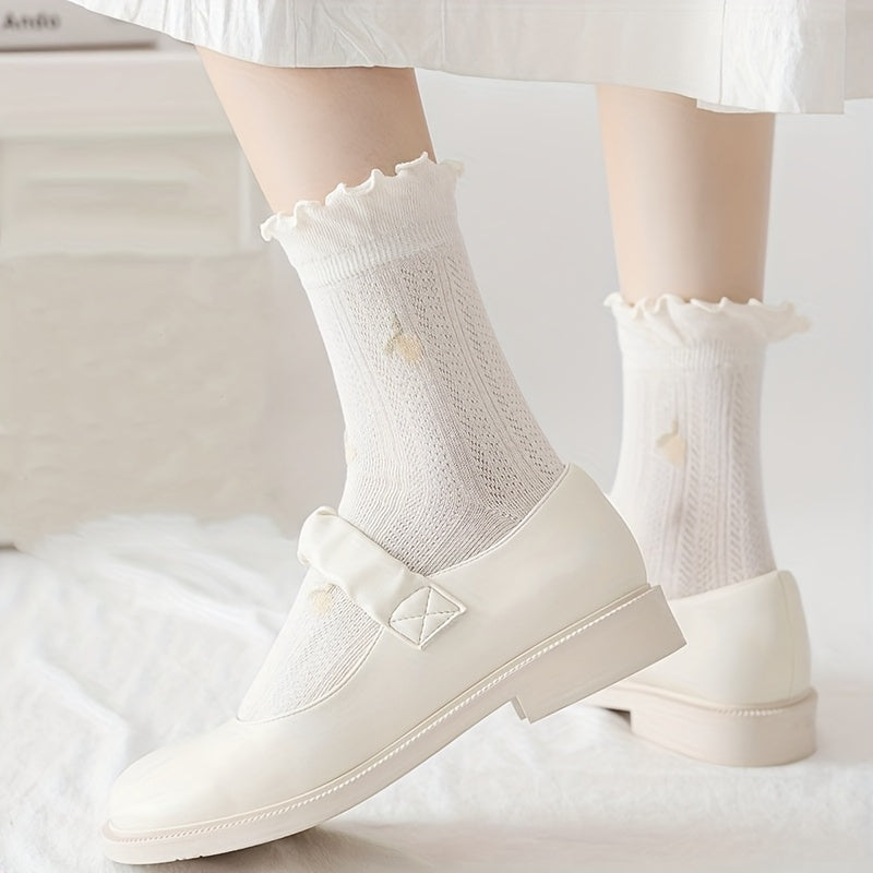 Floral Fruit Print Ruffle Socks Women's Stockings