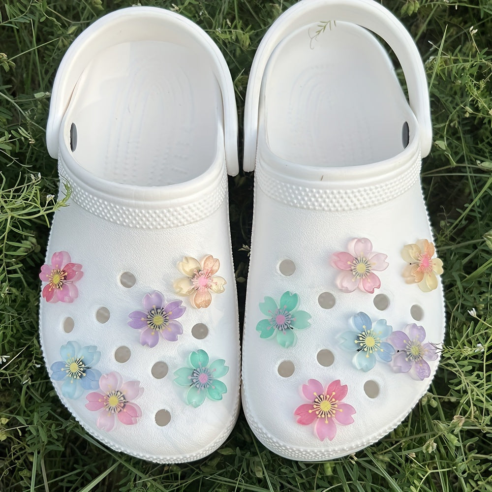 12pcs Luminous Sakura Cherry Blossoms Shoe Charms For Crocs Glow In Dark