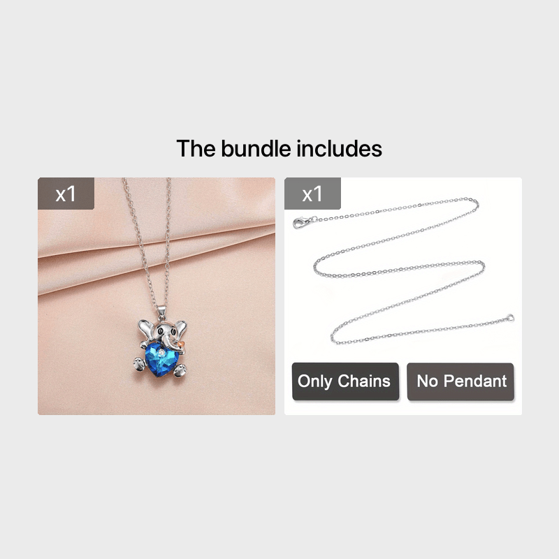 Elephant Crystal Heart Necklace Sweet Animal Pendant
