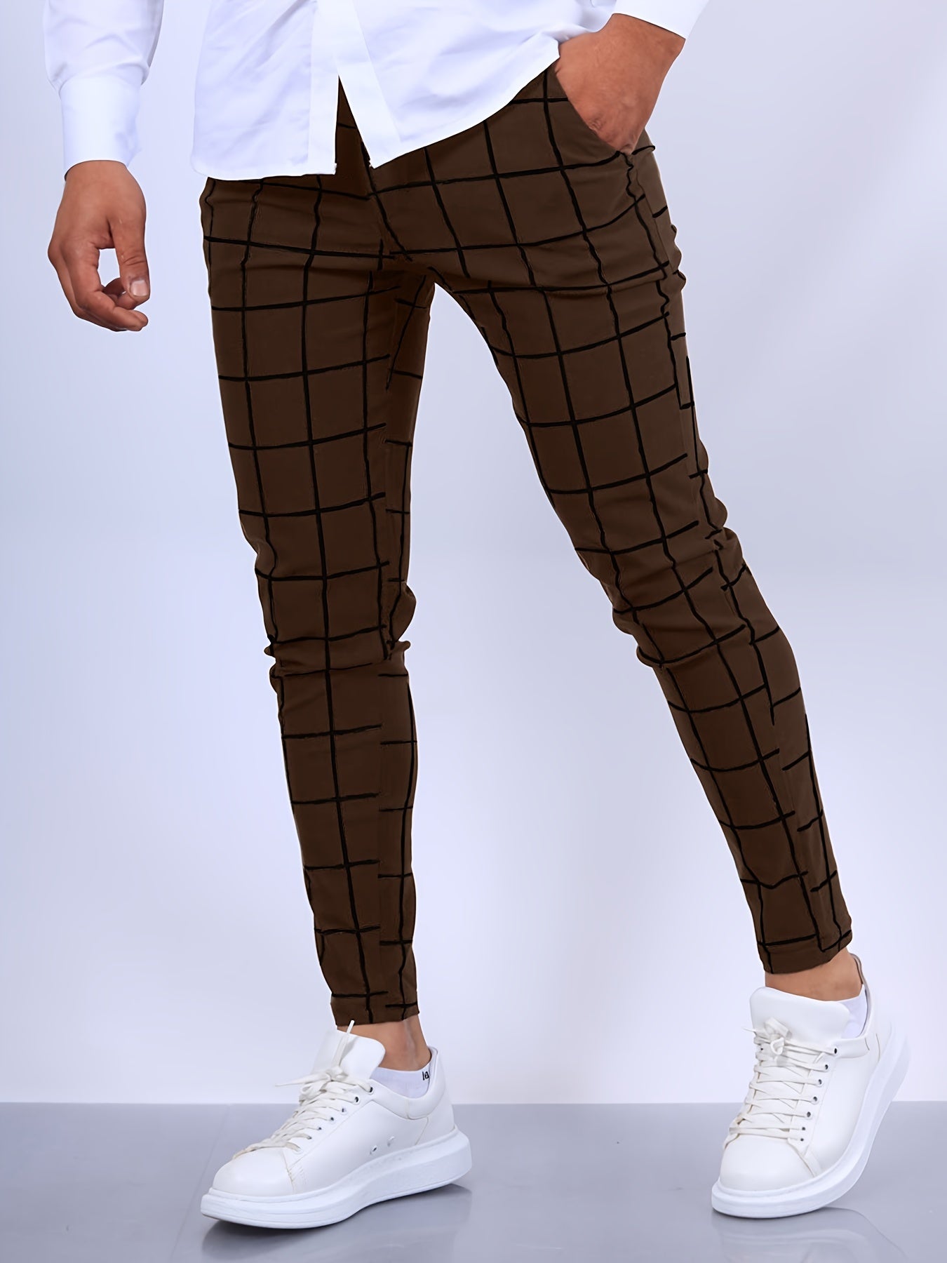 Slim Fit Plaid Slacks Men s Casual Vintage Style Slightly Stretch Dress Pants