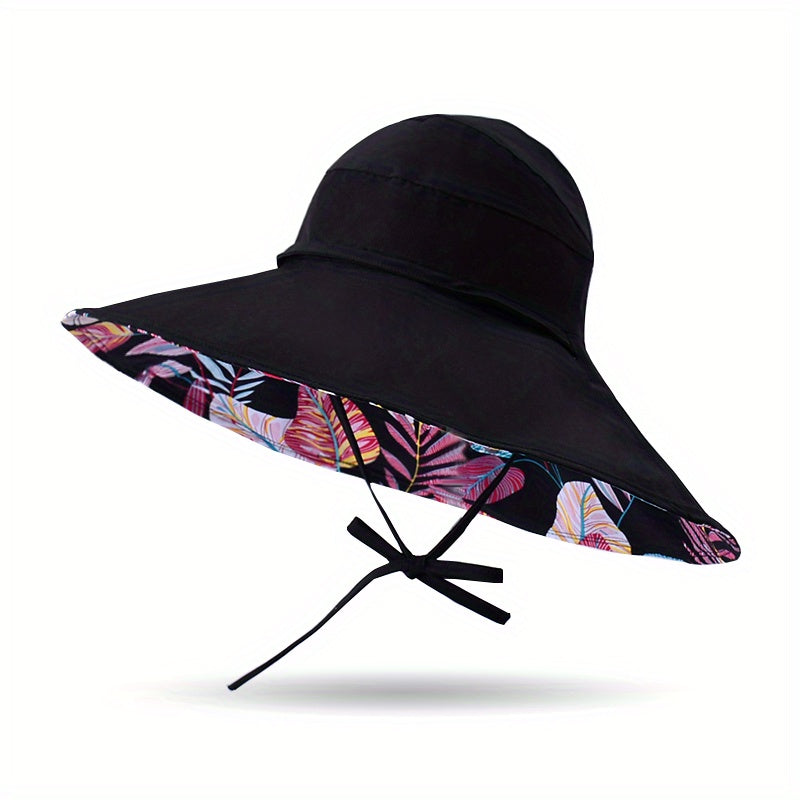 Leaf Pattern Print Sun Hat Wide Brim Sunshade Visor Hat