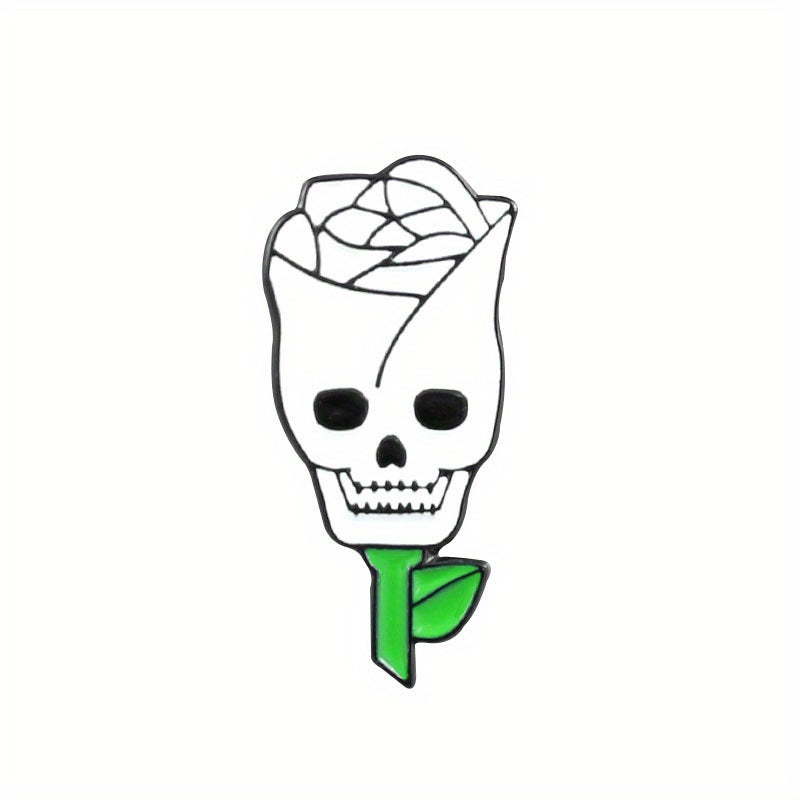 Red Skull Rose Flower Brooch For Men