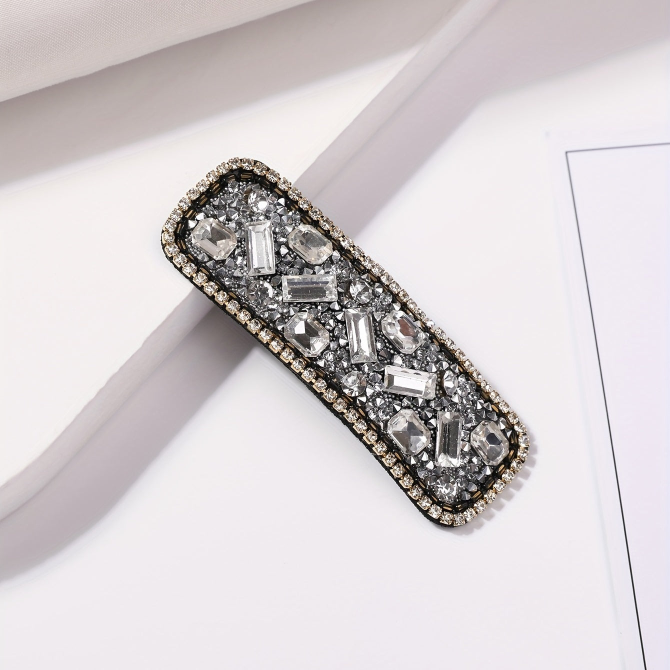 Rhinestone Snap Clip Rectangle Glitter Hair Clip for Women Girls Hair Bang