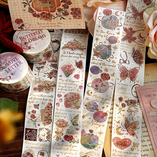 3m Starry Rose Poetry Hot Stamping Paper Tape Vintage Floral Journal Decoration