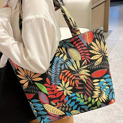 Vintage Leaves Pattern Lightweight Tote Bag All Match Handbag