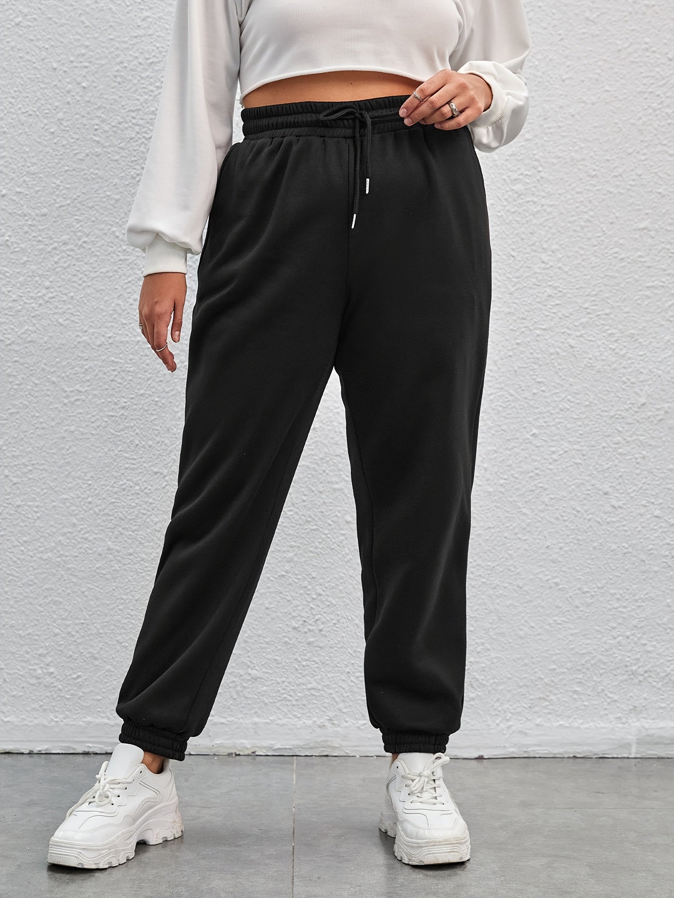  Casual Pants Women's Plus Solid Elastic Drawstring High
