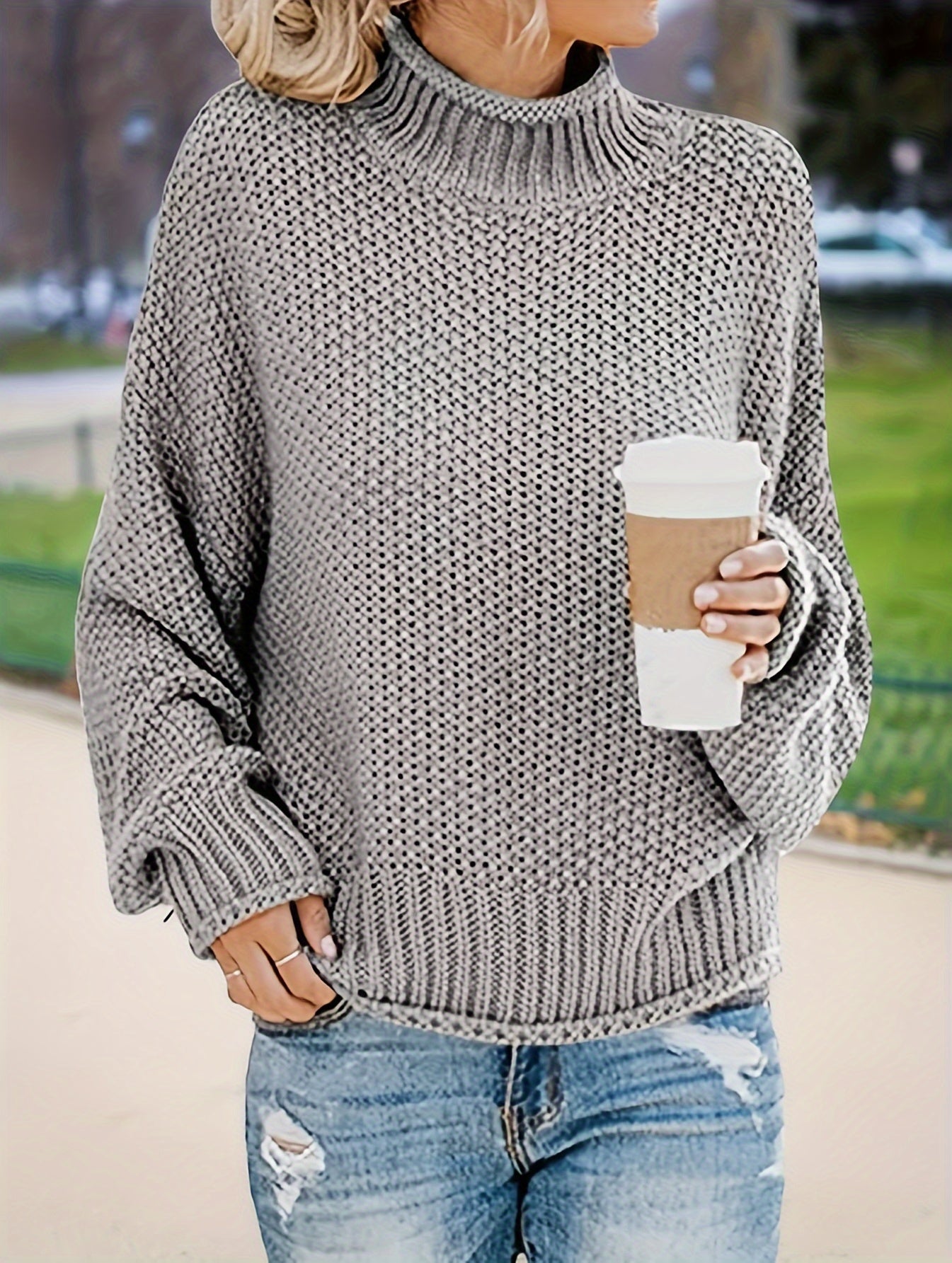  Solid Long Sleeve High Neck Sweater