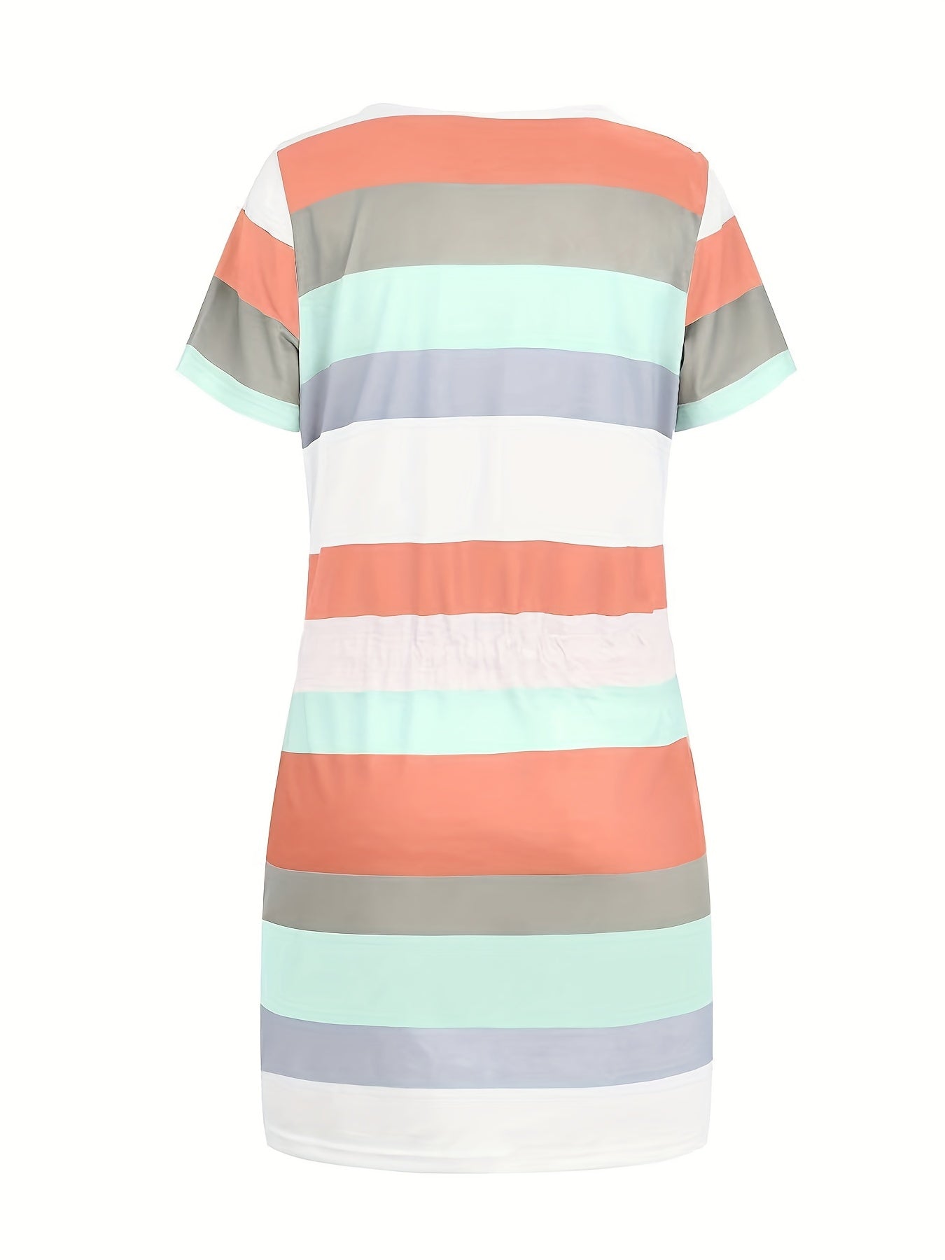 Striped V Neck Belt Casual Dress Women