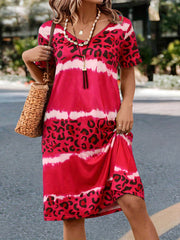  Tie Dye Leopard Print V Neck Dress