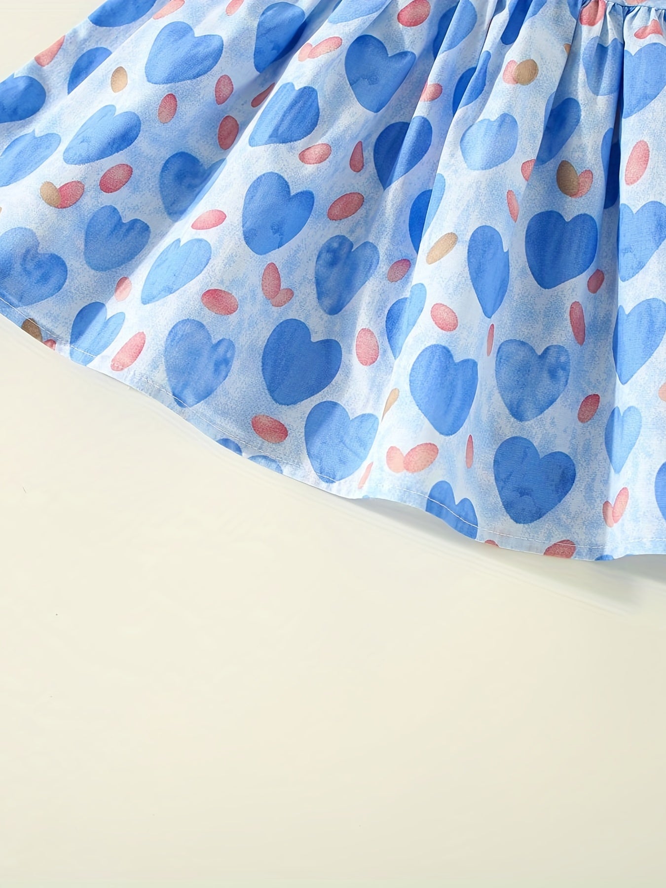 Girl's Heart Print Princess Dress with Puffy Sleeves & Big Bow