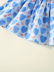 Girl's Heart Print Princess Dress with Puffy Sleeves & Big Bow