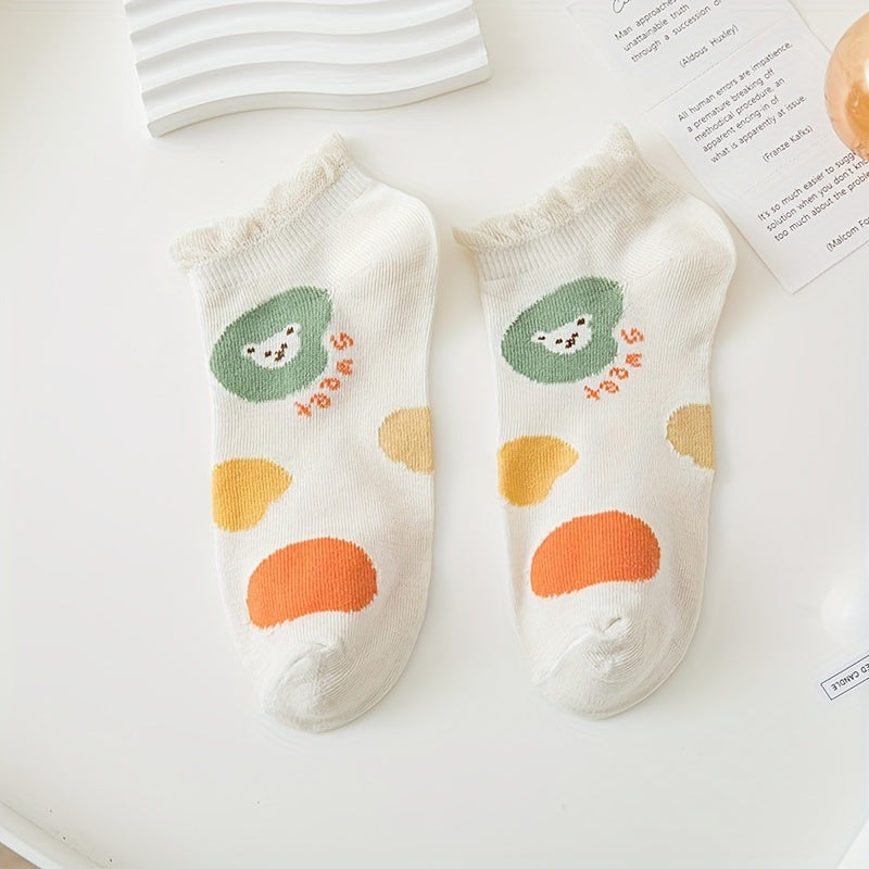 5 Pairs Bear & Cherry Print Women's Socks Set
