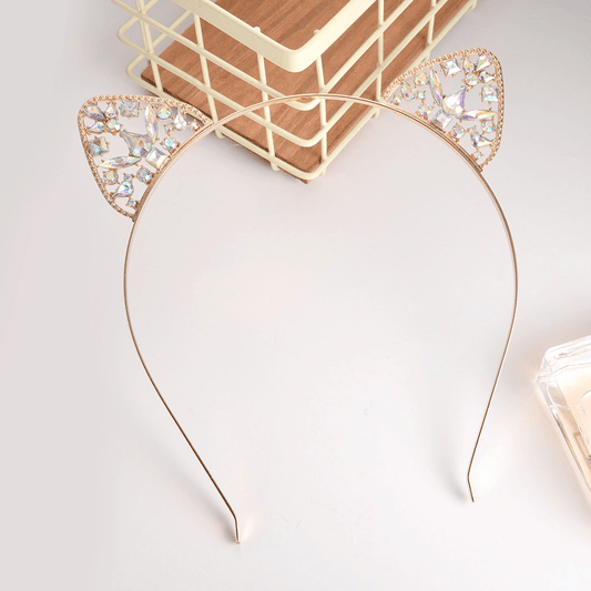 Rhinestone Cat Ears Headband for Women Party Costume