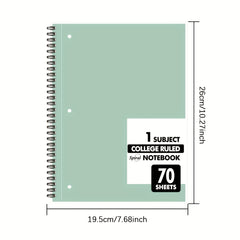 1pc Spiral Notebook 1 Subject College Ruled Paper 70 Sheets