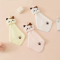 Cartoon Cat Hand Towel Soft Coral Fleece Pocket Towel for Bathroom and Kitchen