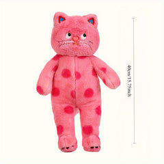 Polka Dot Cat Plush Toy with Pink Accents
