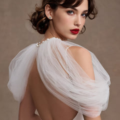 Sheer Tulle Bridal Capelet with Ruffles for Brides