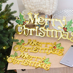 Golden Merry Christmas Decorative Sign Tree Pendant
