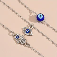 3pcs Evil's Eye Pendant Necklaces Rhinestone Inlaid Neck Jewelry Gift