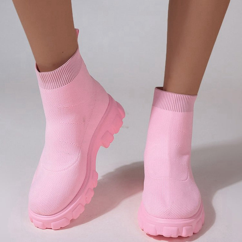 Women's Knitted Ankle Boots Solid Round Toe Slip on Boots