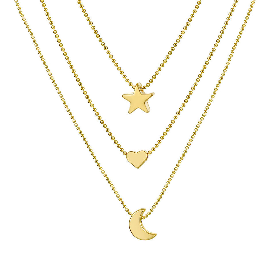 Star Moon Love Pendant Bead Necklace Multilayer