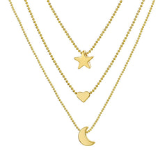 Star Moon Love Pendant Bead Necklace Multilayer