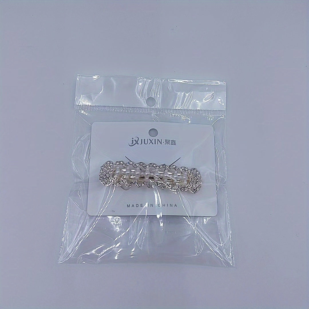 Geometric Hair Clip French Barrette Faux Pearl Rhinestone Hairpin