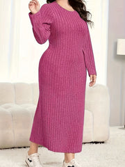  Ribbed Long Sleeve Maxi Dress