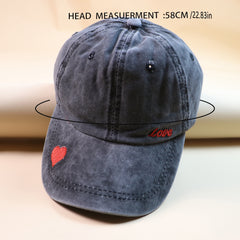 Red Love Embroidery Distressed Baseball Cap