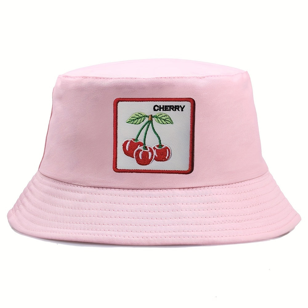 Reversible Cherry Embroidery Bucket Hat