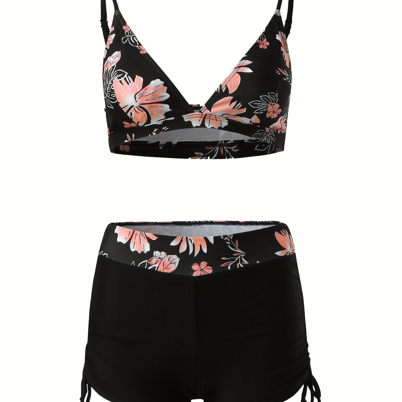Floral Print Drawstring 2 Piece Bikini Swimsuit