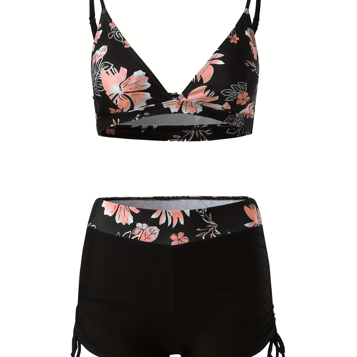 Floral Print Drawstring 2 Piece Bikini Swimsuit