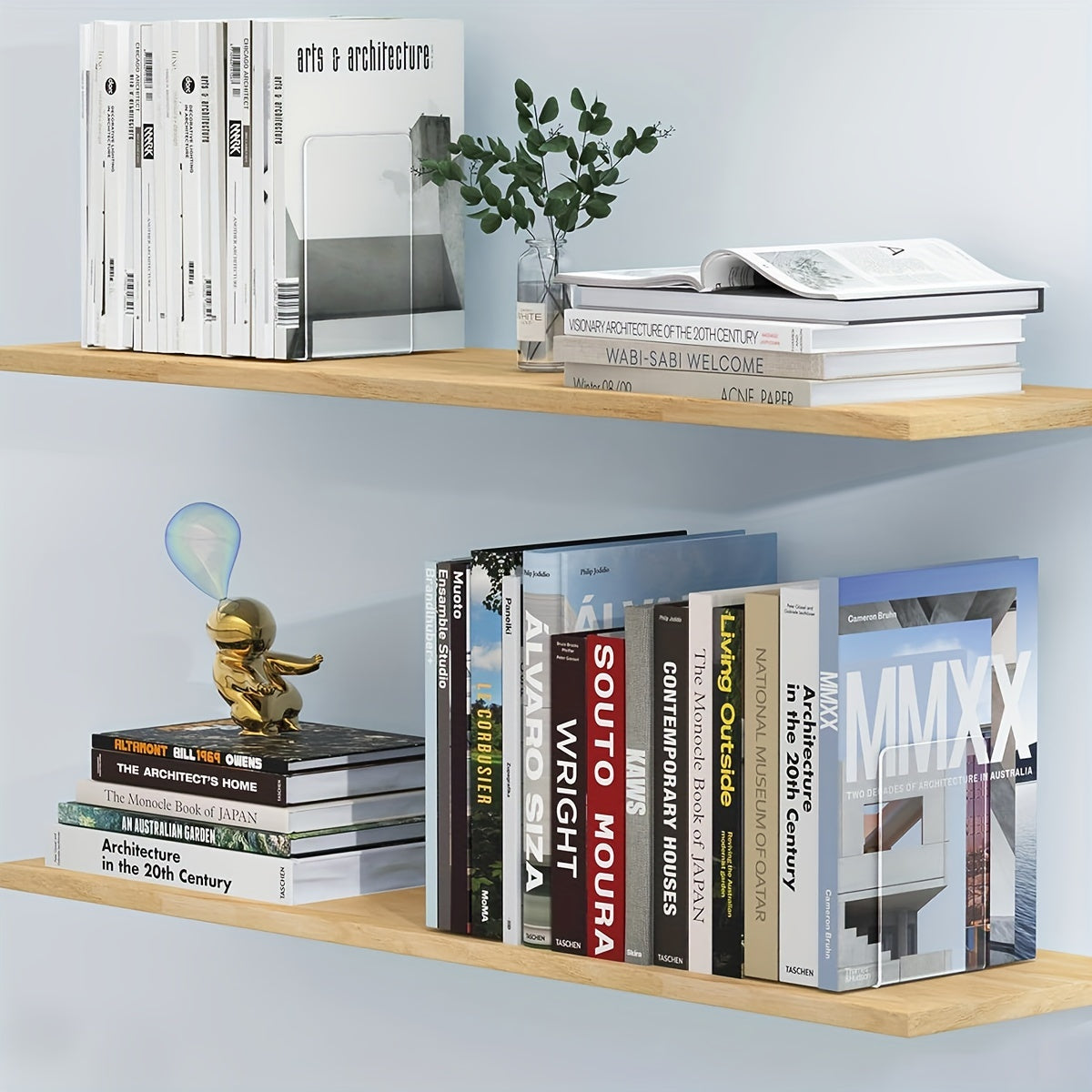 2pcs Acrylic Bookends Transparent L-shaped Removable Desktop Book Storage