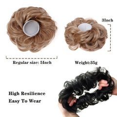 Curly Synthetic Bun Hair Extensions Elastic Donut Ponytail