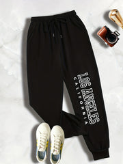  Letter Print Drawstring Sweatpants Women's Plus Slight Stretch
