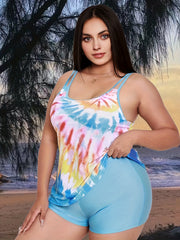  Colorful Tie Dye Split Strap Tankini Set