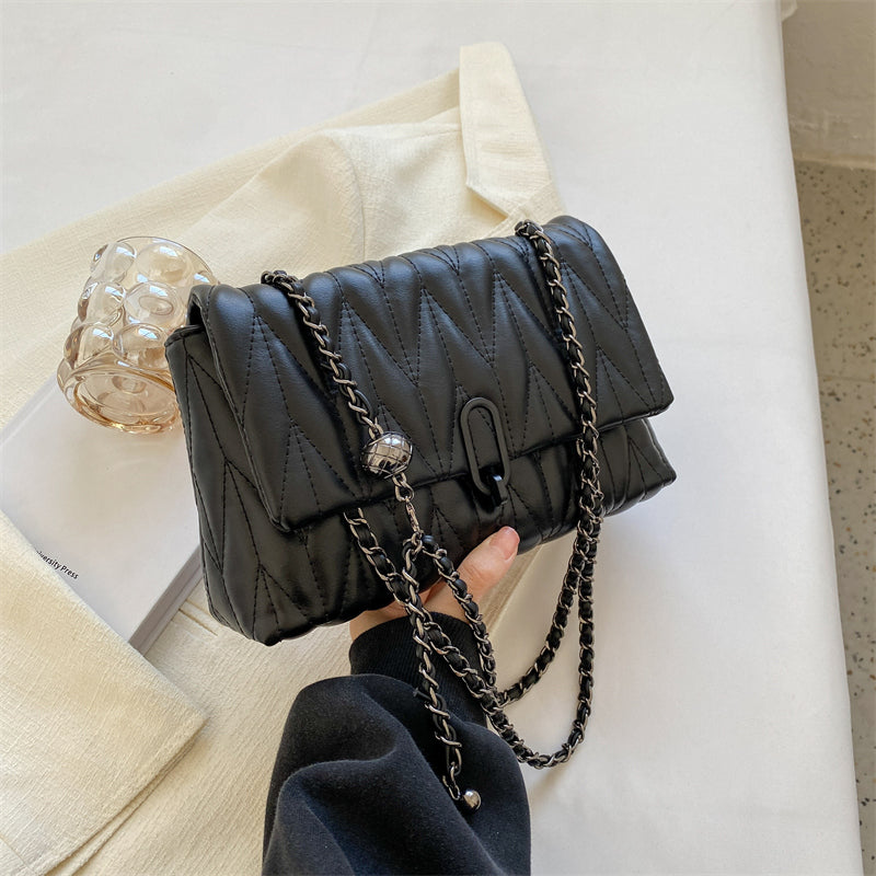 Argyle Quilted Chain Shoulder Bag PU Leather Flap Purse Women's Buckle Decor