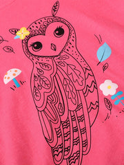 Girls Cartoon Embroidered Cotton Long Sleeve T-shirt