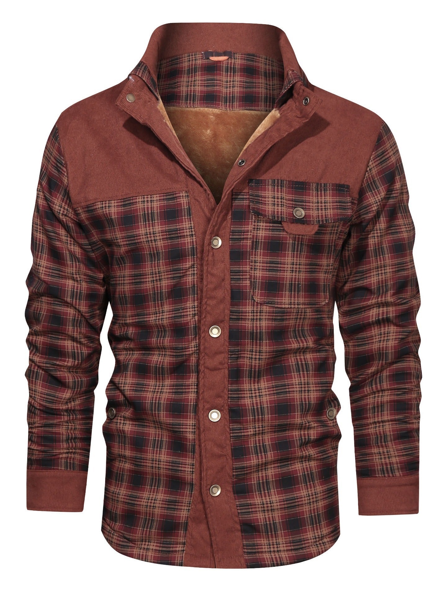 Men's Winter Fleece Padded Lapel Plaid Cotton Jacket