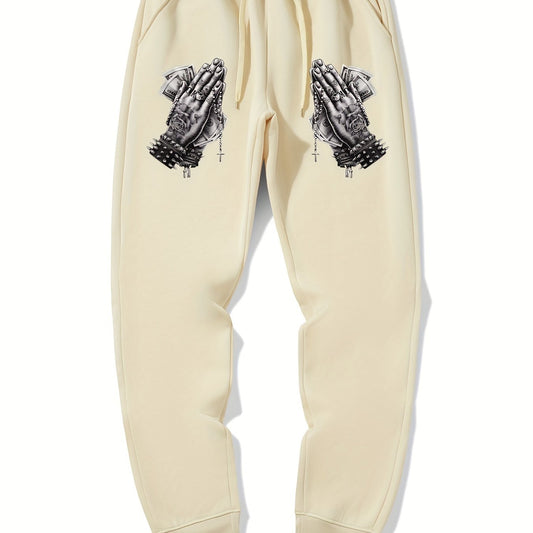 Praying Hands Print Men's Drawstring Sweatpants Loose Casual Jogger Pants