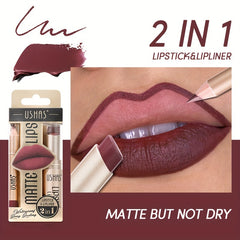 Matte Lipstick Lip Liner Set Nude Long Wear Waterproof Makeup