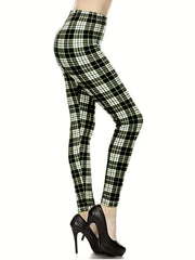 Plaid Print Skinny Leggings Stretchy Leggings Women's Clothing