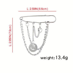 Metal Chain Pin Ins Tide Brooch Hip Hop Decoration Unisex