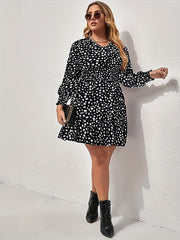 Women's Plus Dalmatian Print Lantern Sleeve Mini Dress